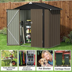 JUMMICO Metal Outdoor Storage Shed 6 x 4 FT Metal Shed with Lockable Door,Waterproof Garden Tool Shed Storage House for Backyard Patio Lawn,Brown