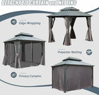Domi 8' x 10' Hardtop Gazebo Permanent Metal Gazebo with Galvanized Steel Double Roof, Curtains and Netting for Party, Wedding, Outdoor Dining, Patio, Backyard, Grey