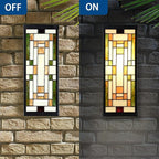 WL0005 Tiffany Style Rectangular Outdoor Wall Lights Stained Glass Corridor Wall Lamp Vintage Outdoor Balcony Aisle Hallway Wall Sconce Lighting,6" Wx 5.5" D x16 H, Bulb Included (Bricks)