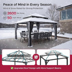 SUNJOY Kingston 14' x 12' Hardtop Gazebo with Galvanized Steel Double Roof, Curtain and Netting, Gray Aluminum Posts Permanent Pavilion Gazebo for Garden, Patio, Deck, Lawn