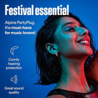Alpine PartyPlug Concert Ear Plugs with 19dB Noise Reduction - Reusable Hearing Protection for Music Festivals, Raves & Live Events, Clear Sound Quality, Incl. 3 Tip Sizes (S/M/L), Black