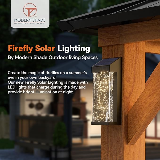 Modern Shade The Horizon Permanent Hardtop Gazebo 12' x 24' with 4 LED Lights, Outdoor Gazebo w/Galvanized Steel Double Roof, Patio Pavilion w/Decor Hooks, Mosquito Netting and Curtains, Wood-Looking
