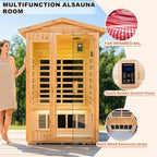 Far Infrared Sauna Room for 2 Persons Low EMF Home Indoor/Outdoor Saunas Canadian Premium Hemlock Wood-Sweating Detox-Colored Light Spectrum-LCD Display-Bluetooth