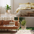 IZIDDO 4 Pack Plant Stand Indoor Outdoor,Metal Mid-Century Pot Stand,Modern Plant Holder Rattan Flower Plant Stool,Low Short Plant Stands for Indoor Fit 5-12 Inch Pot,White(Pot & Plant Not Included)