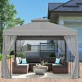 EAGLE PEAK 10x10 Patio Gazebo with Mesh Netting, Double Roof Outdoor Pavilion with Corner Shelves for Lawn, Deck, Garden and Backyard, Gray