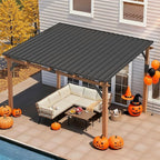 Macrout 12'x14' Outdoor Gazebo, Heavy Duty Pergola with Sloped Metal Roof and Aluminum Frame, Permanent Gazebos for Patio, Decks, Backyard, Garden, 4756 (Sloped Roof + Brown Frame, 12'x14')