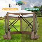 COBIZI 10x10ft Pop up Gazebo Screen House Tent for Camping, Pop-up Camping Canopy with Sidewalls,Portable Outdoor Quick-Set Hub Tent with Carrying Bag&Ground Stakes,Brown(Upgraded 2.0)