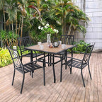 PHI VILLA Patio Wood-Like 37 inch Square Dining Table and Bistro Chairs Furniture Set of 5