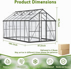 Wanan 14x8FT Greenhouses for Outdoors, Quick Assembly Polycarbonate Green House with UV Protection, Heavy Duty Windproof Aluminum Frame, Adjustable Roof Vent for Backyard or Outdoor Garden Use
