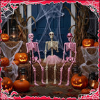 Tellingyou 6 Pcs Halloween Skeleton Decorations, Include 2 Pcs 5.4 ft Pink White Posable Life Size Skeletons, 1 Cane, 1 Tulle Skirt, 1 Hat, 1 Pink Glasses for Halloween Graveyard Haunted Decor