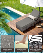 Luxury Outdoor Chaise Lounge Chairs of 2 with 5 Inch Thick Cushions and Side Table - 3 PCS High Back Brown Wicker Rattan Patio Recliners Lounger Furniture Set for Poolside Sunbathing - Grey