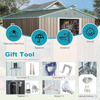 Sheds & Outdoor Storage 8ft x 10ft Metal Storage Shed with Metal Foundation, Window,Gloves, Anchors, Tools Garden Tool Storage Cabinet for Backyard, Patio, Poolside, Gray