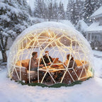 12FT Garden Dome Tent, Geodesic Dome Greenhouse with PVC Clear Cover, Waterproof Garden Bubble Dome Tent House with 2 x 10M Light Strings for Outdoor, Patio, Backyard, Party (Green Edge, 12.5FT/3.8M)