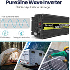 NOVOPAL 3000 watt Pure Sine Wave Inverter, 12V DC to 110V/120V AC Car Power Converter, DC-AC Power Inverter with 3 Outlets, High-Power Terminals - 16ft Remote Control, LCD Display.