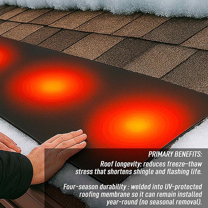 RHS Snow Melting System - Roof and Valley Heater - Snow and Ice Melting Mats - Ice Dam Prevention - Color Black - American Made - Melts 2 Inches of Snow per Hour (10' ft. x 13" in.)