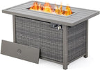 Fire Pit Table, HAPPATIO 42inch 50000 BTU Propane Fire Pit with Mental Fence Table Top, Lid, Black Glass Rock, CSA Safety Certified for Patio Balcony Backyard (Gray)