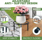 TOSKING Heavy Duty Metal Plant Stand - 9-inch Round Tray with Geometric Pattern, Adjustable Leveling Feet & Rust-Resistant Finish for Indoor/Outdoor Use