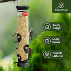 Kingsyard 2 Pack Tube Bird Feeder for Outdoors Hanging, Removable Base and Perch, 6 Feeding Ports - Easy to Clean, Premium Hard Plastic, Attracting for Finches Cardinals (Black)