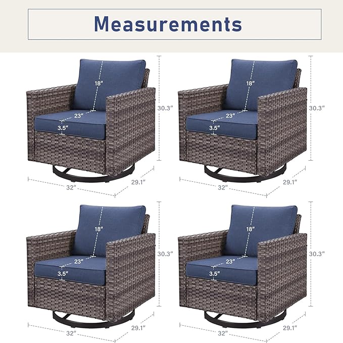 Patio Rocker Chairs Set of 4: Swivel Outdoor Wicker Furniture with Wide Armrests for Porch