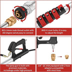 24 FT Telescoping Pressure Washer Wand - Gutter Cleaner Attachment with Power Washer Extension Wands, 7 Spray Nozzle Tips, 3 Hose Adapters, Brush and Support Belt