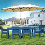 LOUNZY 7-Piece Outdoor Dining Set – 75.2" HDPE Table with 6 Chairs, Hole-Cut Design for Patio, Pool & Yard，Navy Blue