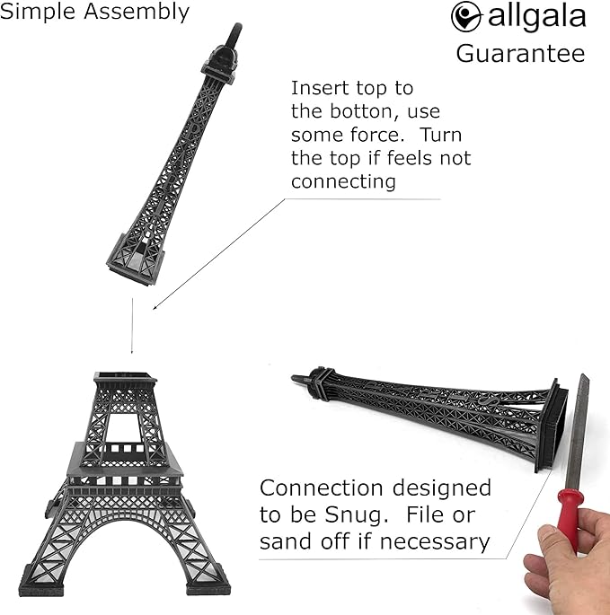 allgala 24" Eiffel Tower Statue Decor Alloy Metal, Black