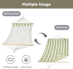 SUNCREAT Portable 2 Person Hammock with Hardwood Spreader Bar, Cotton Rope Outdoor Hammock with Polyester Pad, Green&Beige