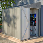 4x8 FT Outdoor Storage Shed,Lean to Lockable Metal Garden Shed Steel with Reinforced Beams,All Weather Waterproof Storage House W/Lockable Door&2 Air Vents,for Backyard,Patio,Lawn,Garden,Gray