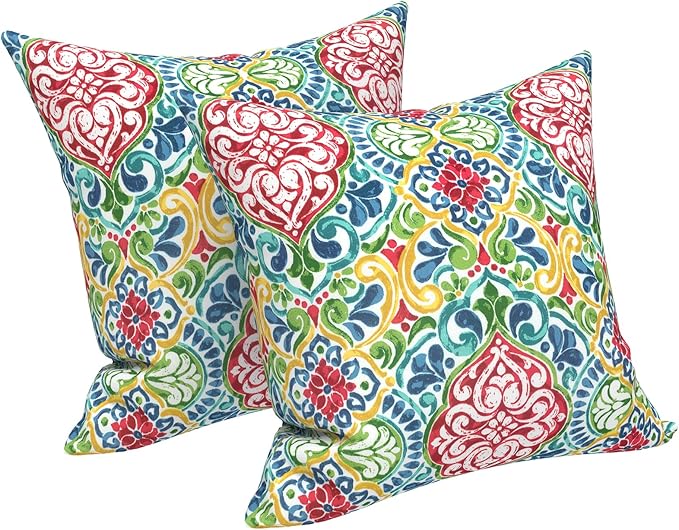 LVTXIII Outdoor Throw Pillows, Decorative Throw Pillows with Inserts, 20"x20" Square Pillows for Bed, Couch, Sofa and Patio Furniture, Set of 2, Damask Red