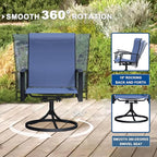 Patio Swivel Chairs Set of 2, Outdoor Swivel Chairs with Armrest, High Back Patio Chair with Metal Frame, All-Weather Outdoor Dining Chair for Deck, Porch and Lawn, Blue