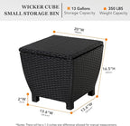 Outdoor Wicker Storage Box with Cover, 13 Gallon PE Rattan Deck Box for Outside with Waterproof Liner, Patio Storage Chest with Hinged Lid for Cushions, Pillows, Towels, Horizontal Bin, Black
