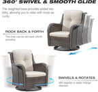 Joyside Outdoor Swivel Rocker Patio Chairs Set of 2 and Matching Side Table - 3 Piece Wicker Patio Bistro Set with Premium Fabric Cushions(Mixed Grey/Beige)