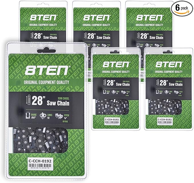 8TEN Semi Chisel Chainsaw Chain 28 Inch .050 3/8 92 DL For McCulloch Pro Mac 800 (6 Pack)