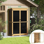 Outdoor Storage Shed with Adjustable Shelf, Wood & Metal Storage Cabinet Waterproof with Lockable Doors & Sloping Roof,Vertical Garden Shed for Patio Backyard, Tool Shed and Accessories, Brown