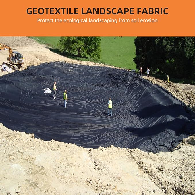 Towallmark Geotextile Landscape, 6ft x 50ft & 6oz Geotextile Fabric, PP Drainage 350N Tensile Strength & 440N Load Capacity, for Driveway & Road Stabilizationr, Erosion Control, French Drains