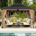 CHARMELEON 10'x12' Wood Gazebo,Patio Cedar Wood Gazebo with Mosquito Netting and Curtains, Galvanized Steel Hardtop Pavilion for Outdoor, Garden, Deck