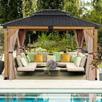 CHARMELEON 10'x12' Wood Gazebo,Patio Cedar Wood Gazebo with Mosquito Netting and Curtains, Galvanized Steel Hardtop Pavilion for Outdoor, Garden, Deck