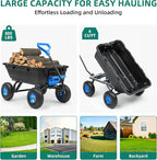 800lb Garden Dump Cart, Heavy Duty Wheelbarrow Dump Wagon with 4 Wheels&Quick-Release Dumping, Utility Wagon Carts for Yard, Farm and Garden(Blue)