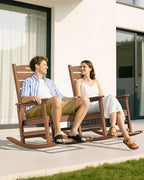 SERWALL Outdoor Rocking Chair Set of 4, Oversized HDPE Patio Rocking Chair with Footrest for Adults, All Weather Porch Rocker for Deck Patio Balcony, Brown