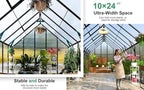 CDCASA 10x24 FT Greenhouse for Outdoors,Large Easy Assembly Thicker Aluminum Polycarbonate Greenhouses with 5 Windows, Double Door,Outside Walk-in Green House for Patio, Backyard,Garden