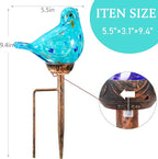 Solar Bird Garden Stake Lights - Hand Blown Glass Decorative Garden Pathway Lights Outdoor Waterproof Bird Glass Stakes (Light Blue)