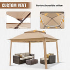 11x11 Outdoor Pop up Gazebo Tent with Mesh Walls for Patio, Lawn, Backyard and Deck, Khaki
