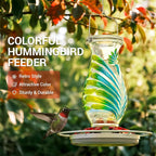 Hummingbird Feeder for Outdoors, 24oz Glass Nectar Feeder with Perch & 5 Flower Feeding Ports, Leakproof Hanging Bird Feeder for Garden Yard Decor, Outside Gifts for Women & Mom, Sky Blue