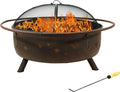 Sunnydaze Cosmic 42-Inch Large Outdoor Fire Pit - Wood-Burning Fire Pit with Round Spark Screen, Poker, and Built-in Grate