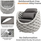 Porch Furniture Chair: Patio Accent Chair Aluminum - Woven Rope Cushioned Armchair Assembled - Modern Lounge Single Chair - All Weather 400lbs for Deck Balcony Yard Garden Hotel Poolside, Gray