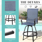 Vongrasig 2 Piece Patio Swivel Bar Chairs, All Weather Metal Textile High Swivel Bar Stools Chairs, Outdoor High Top Bistro Set for Backyard, Lawn Garden, Balcony, Denim Blue