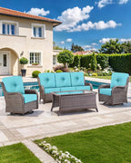 Luxury 22x24/22x25 6-Inch Outdoor Chair Cushions Set of 4 - Heavy Duty Water Repellent Comfortable Cushion for Patio Furniture Dining Rocking Chair Loveseat L-Shape Sofa - Turquoise