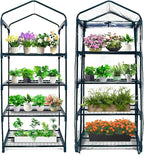 GreenGiggle 4 Tier Mini Indoor Outdoor Greenhouse,27"x19"x62" Greenhouses with PVC Cover and Roll-Up Zipper Door,Plastic Green House for Inside Grow Tent&Garden greenhouses for Outdoors