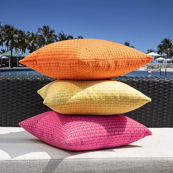 Kevin Textile Outdoor Waterproof Throw Pillow Covers Pack of 2 Farmhouse Decorative Cushion Covers for Garden Patio Tent Balcony Bench Couch Sofa 22x22 Inch, Hot Pink