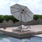 9FT 3-Tier Large Outdoor Patio Umbrella Market Table Umbrella-UV Resistant,Easy Push Button Tilt and Crank,8 Sturdy Fiberglass Ribs Heavy-Duty Pool Umbrella for Deck,Backyard,Garden,Yard,Light Gray